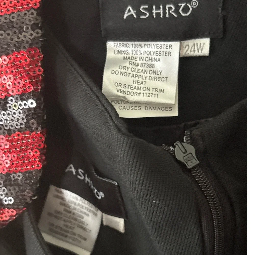 Ashro Womens 24W Black Red Sequin Trim 2 Piece Dress and Jacket Suit Set
